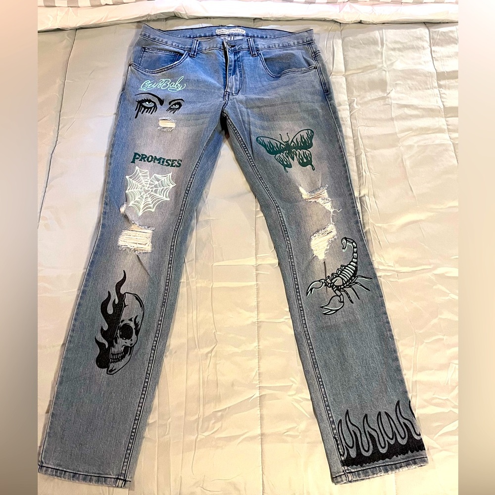 Broken Promises “ Now or never” printed denim 36